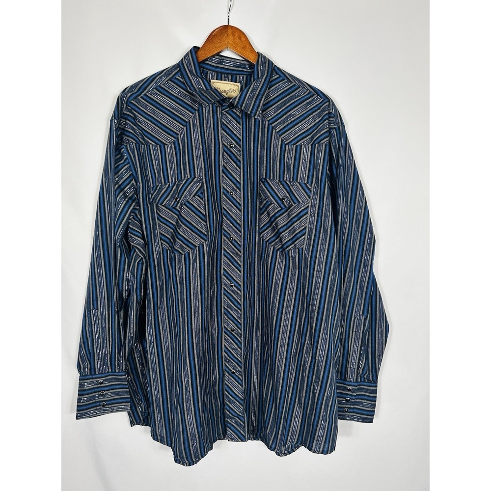 Wrangler Shirt Men 2X Long Sleeve Pearl Snap Metallic Stripe Western Rodeo Ranch